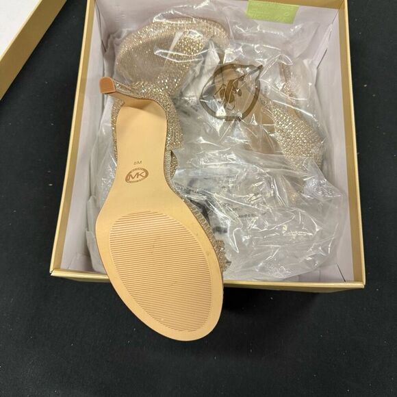 New Michael Kors Pale Gold Jordyn Platform Sandals 8 - Picture 5 of 6